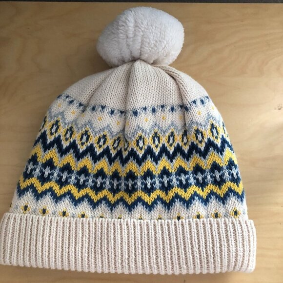 Baby Gap Fair Isle Wool Fleece Lined Beanie Hat 18 - 24 M Ivory Blue Yellow NEW - Picture 5 of 5